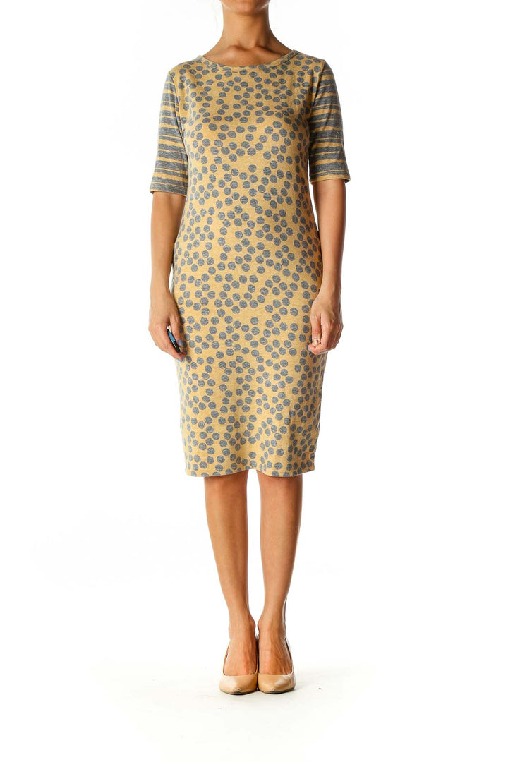 Beige Graphic Print Day Sheath Dress