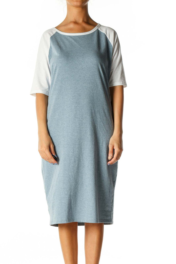 Blue Colorblock Casual Shift Dress