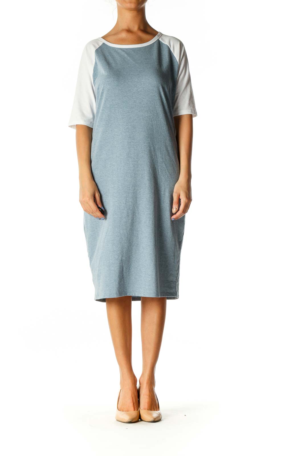 Blue Colorblock Casual Shift Dress