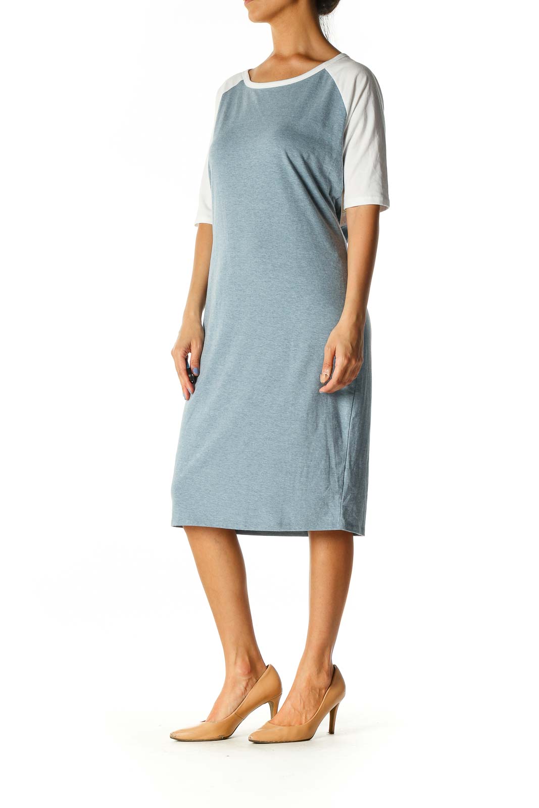 Blue Colorblock Casual Shift Dress