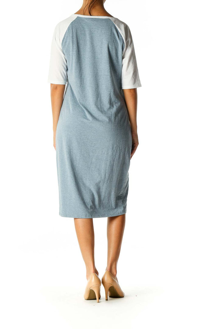 Blue Colorblock Casual Shift Dress