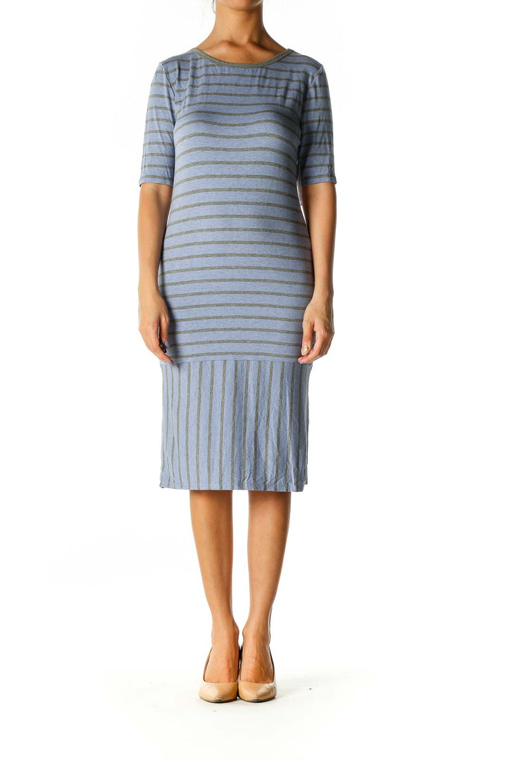 Blue Striped Chic A-Line Dress