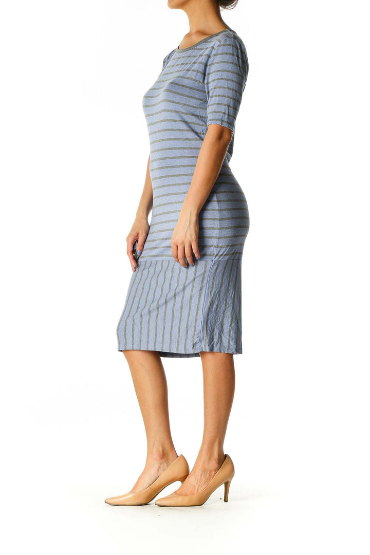 Blue Striped Chic A-Line Dress