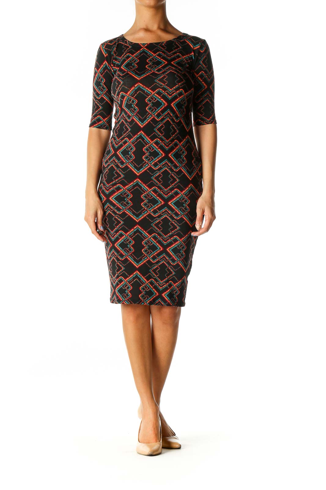 Black Geometric Print Chic Sheath Dress