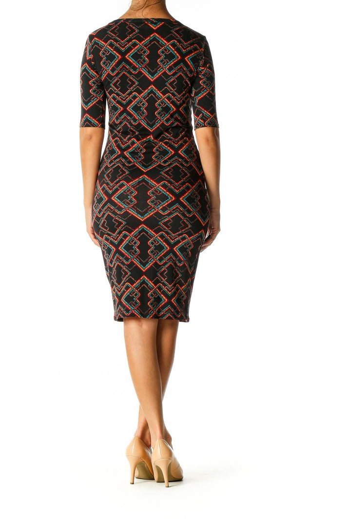 Black Geometric Print Chic Sheath Dress