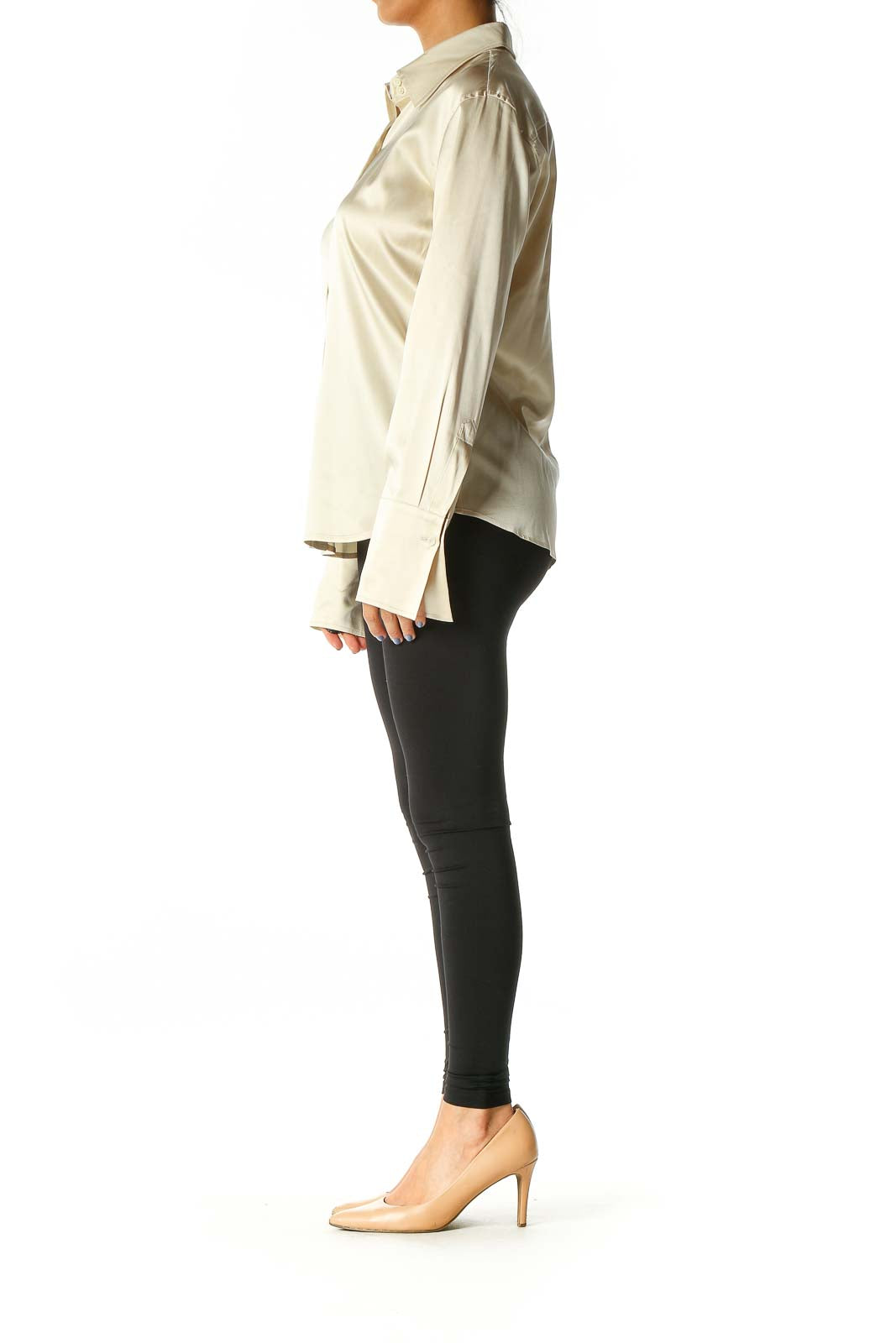 Beige Solid Sweatshirt