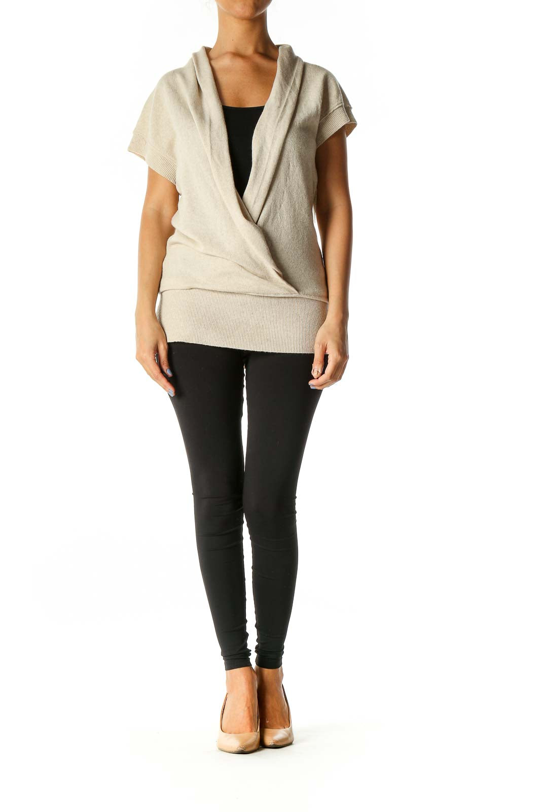 Beige Solid Casual Sweater