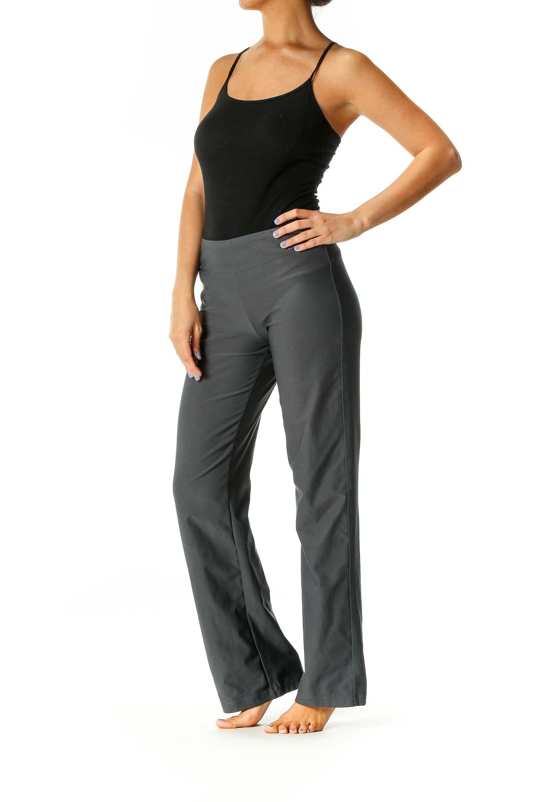 Gray Solid Activewear Pants