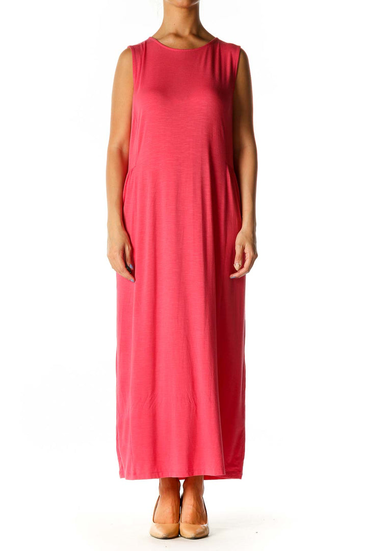 Pink Solid Casual Column Dress