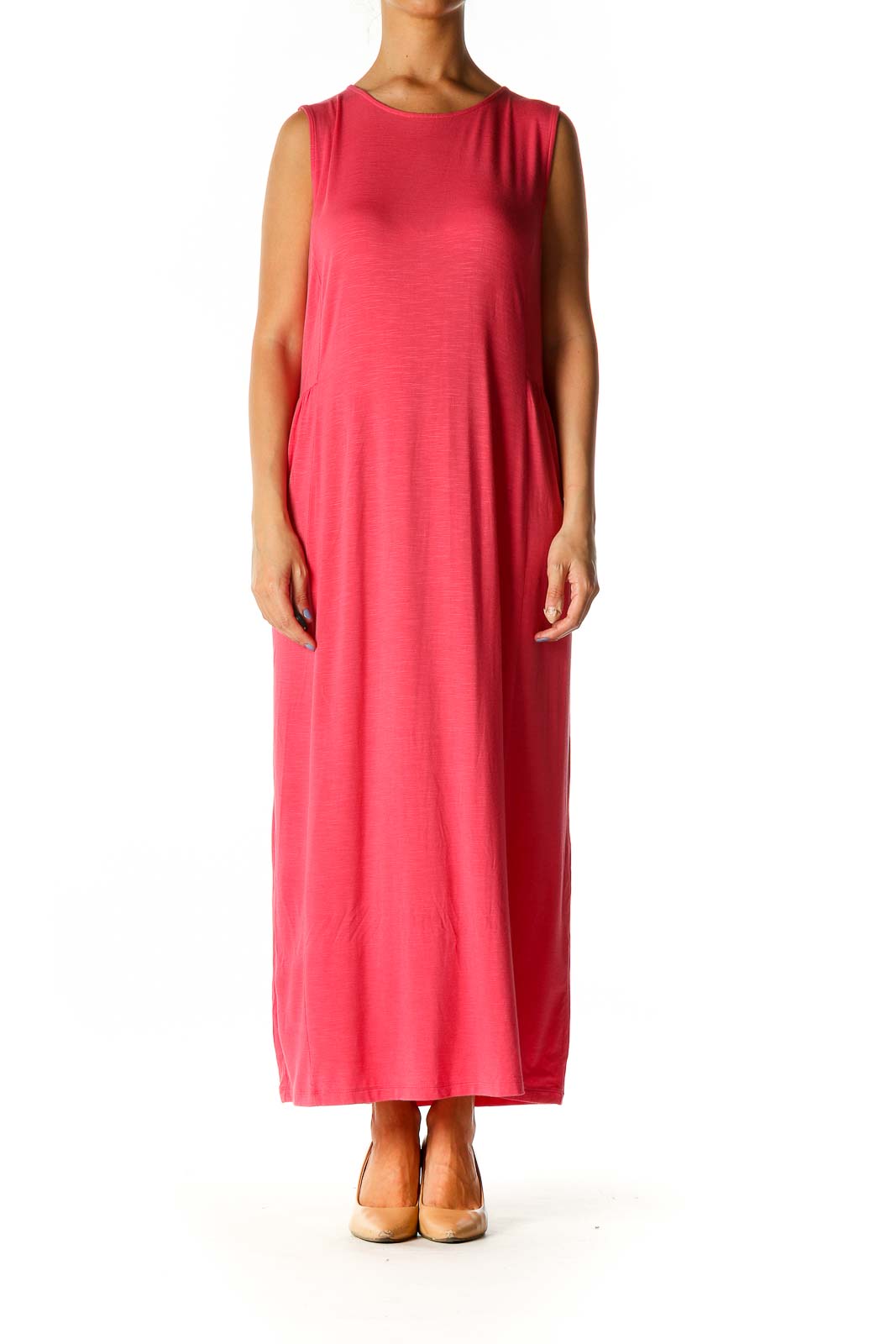 Pink Solid Casual Column Dress