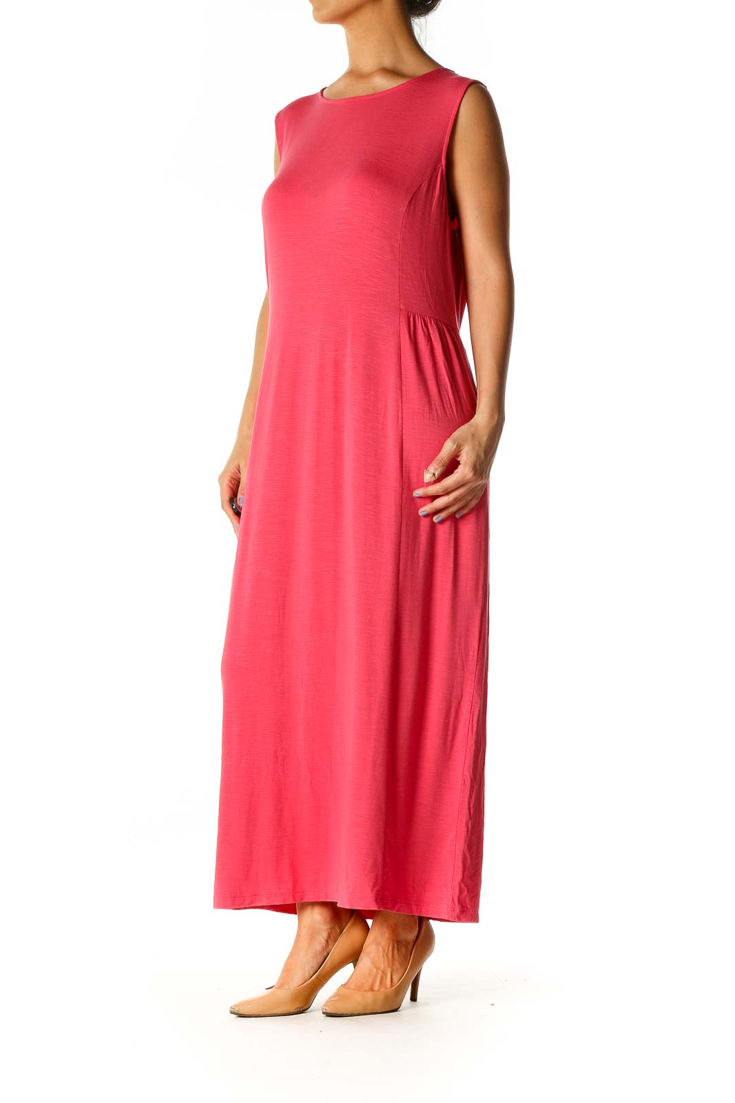 Pink Solid Casual Column Dress