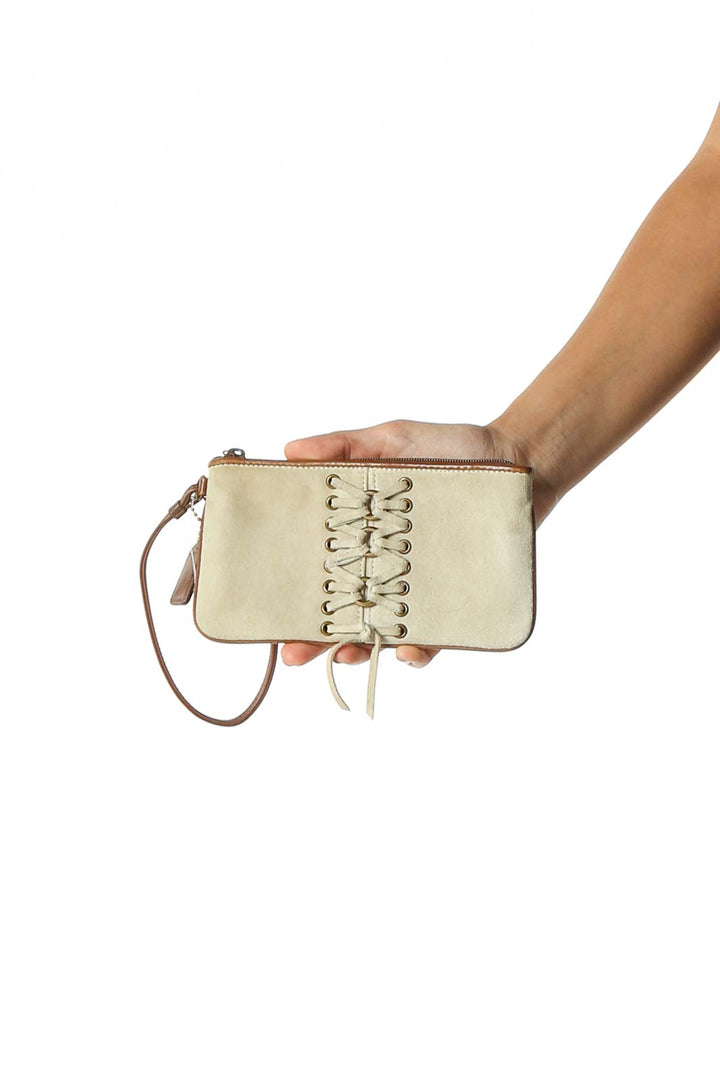 Beige Suede Wrislet Bag