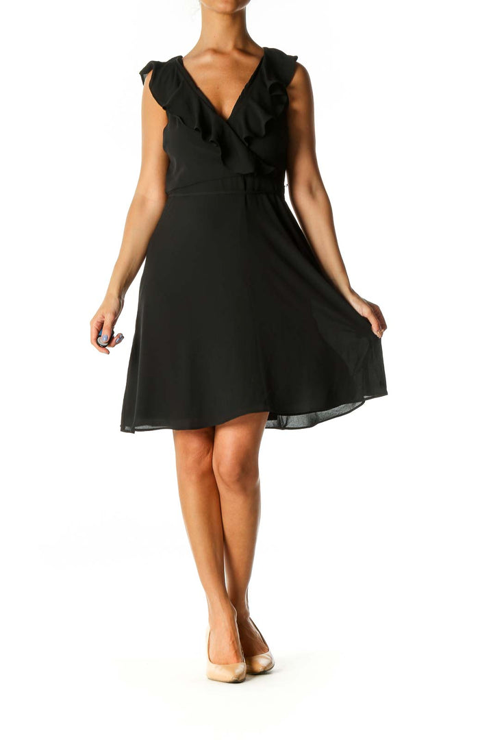 Black Solid Casual Fit & Flare Dress