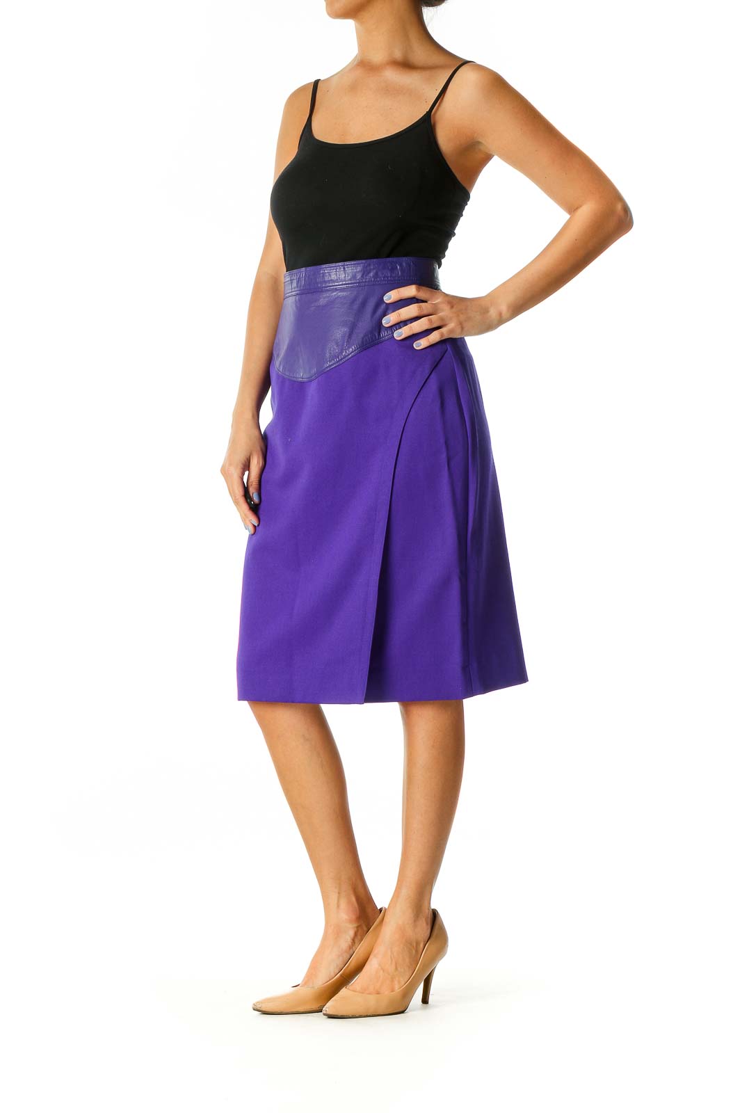 Purple Solid Retro Straight Skirt