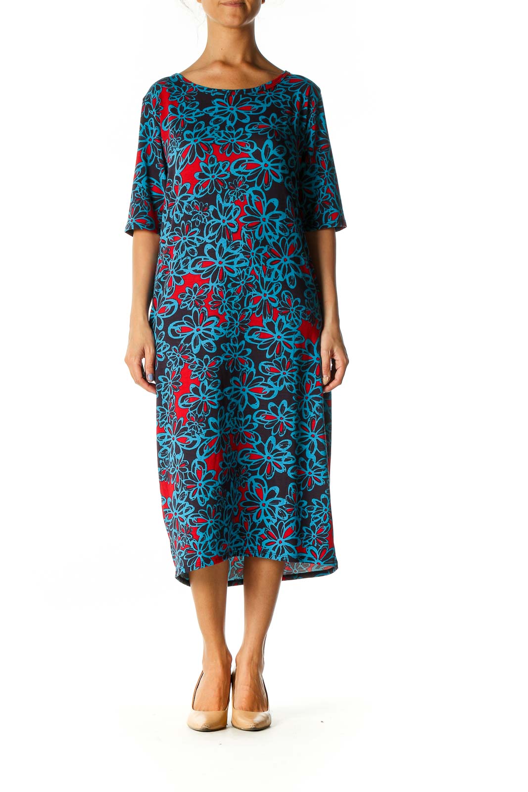 Blue Floral Print Holiday Shift Dress