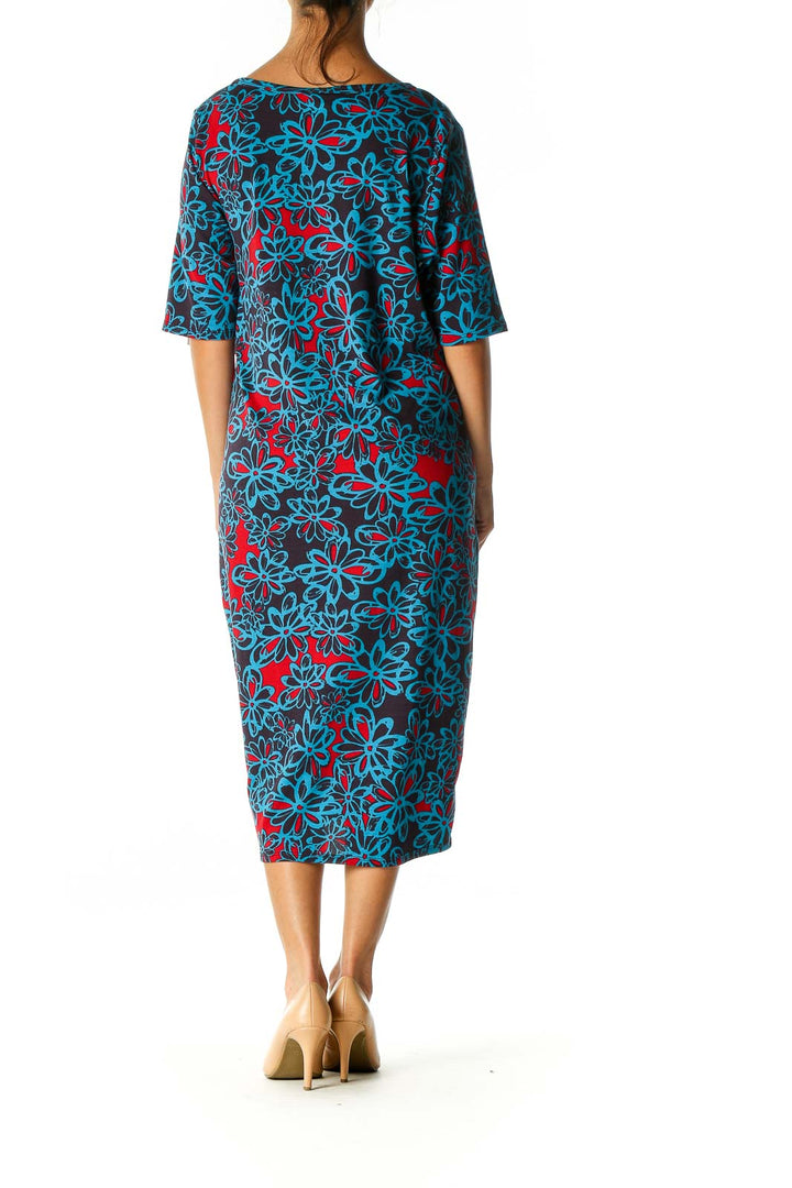 Blue Floral Print Holiday Shift Dress