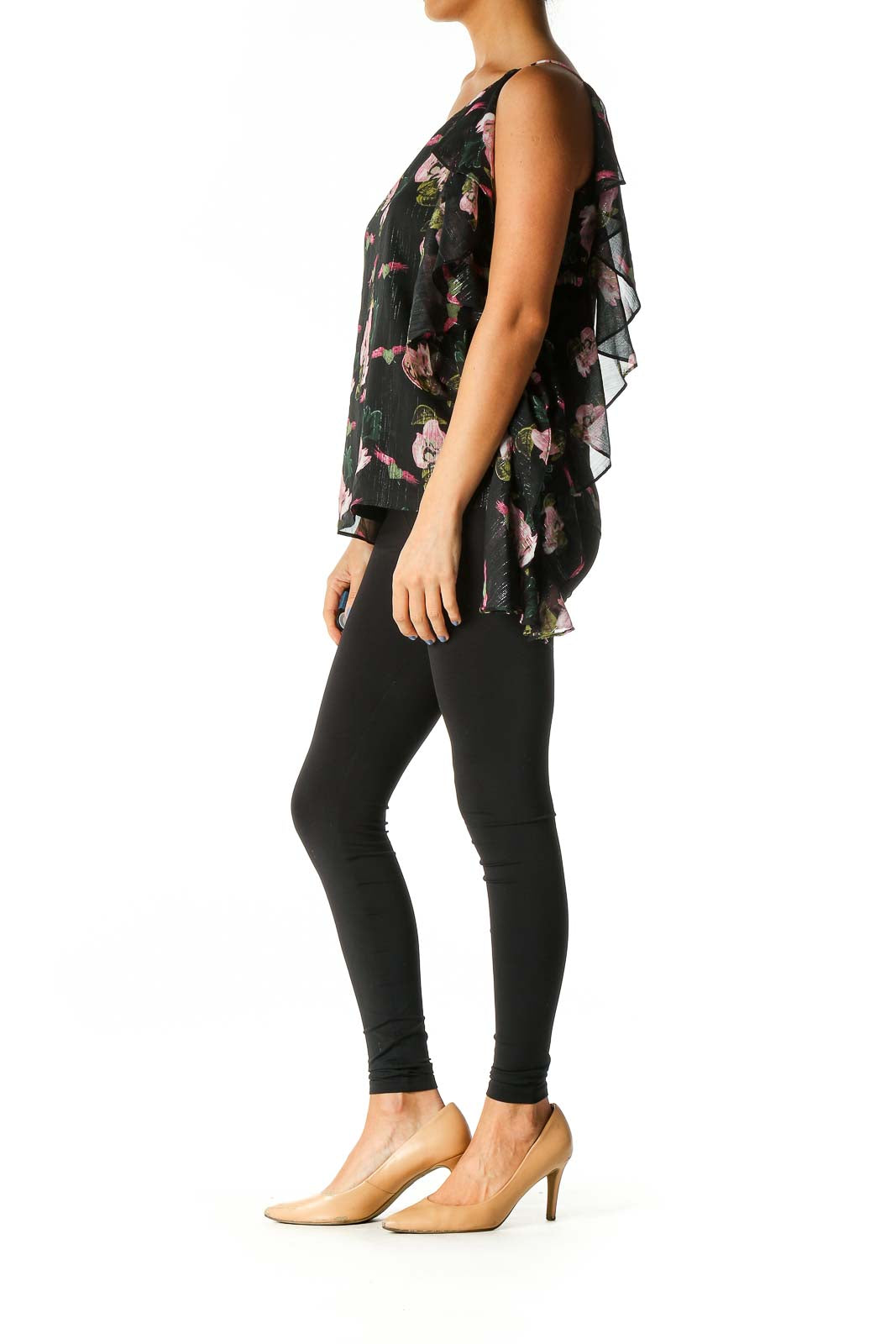 Black Floral Print Casual Blouse