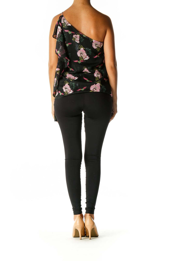 Black Floral Print Casual Blouse