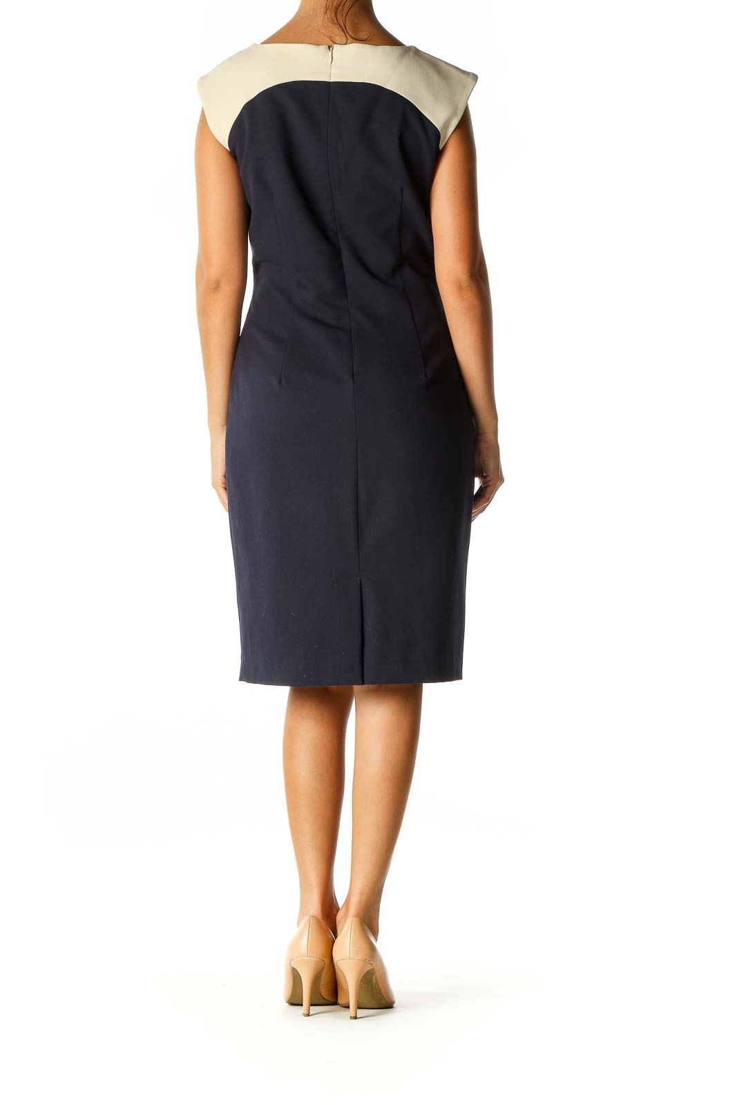 Blue Solid Work Shift Dress