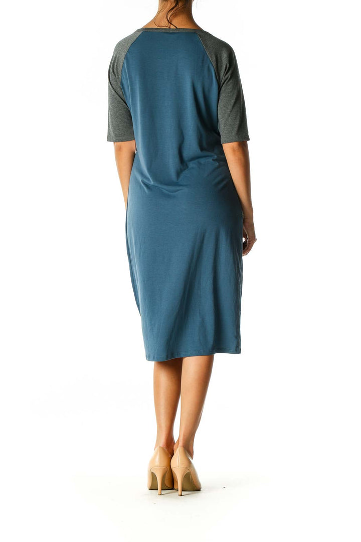 Blue Colorblock Casual Shift Dress