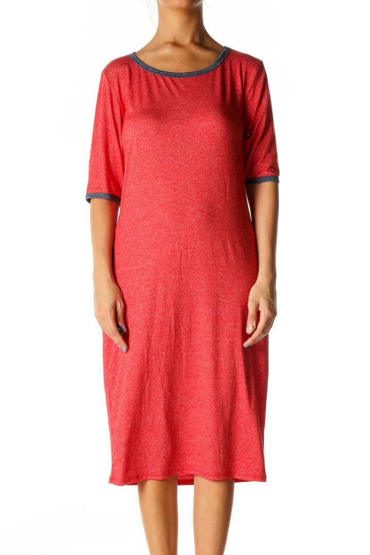 Red Colorblock Casual Shift Dress