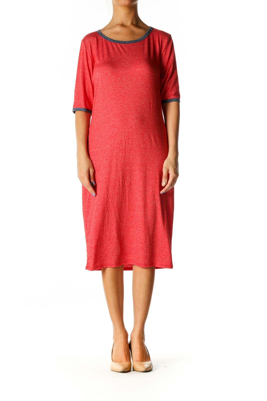 Red Colorblock Casual Shift Dress