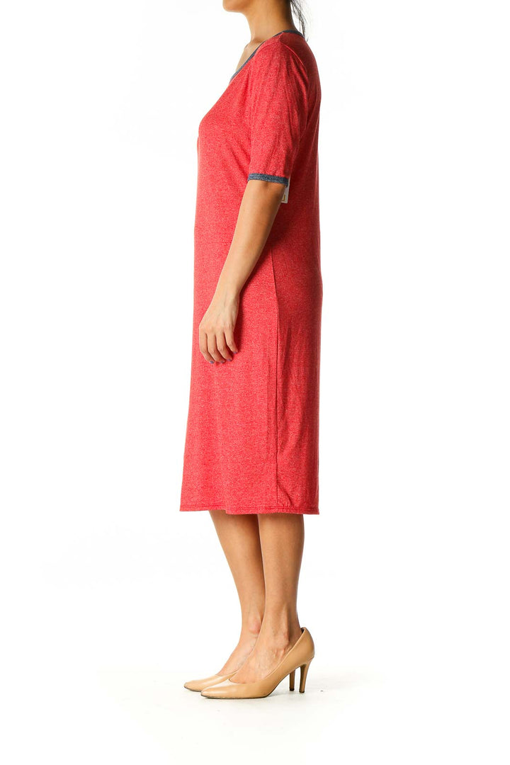 Red Colorblock Casual Shift Dress