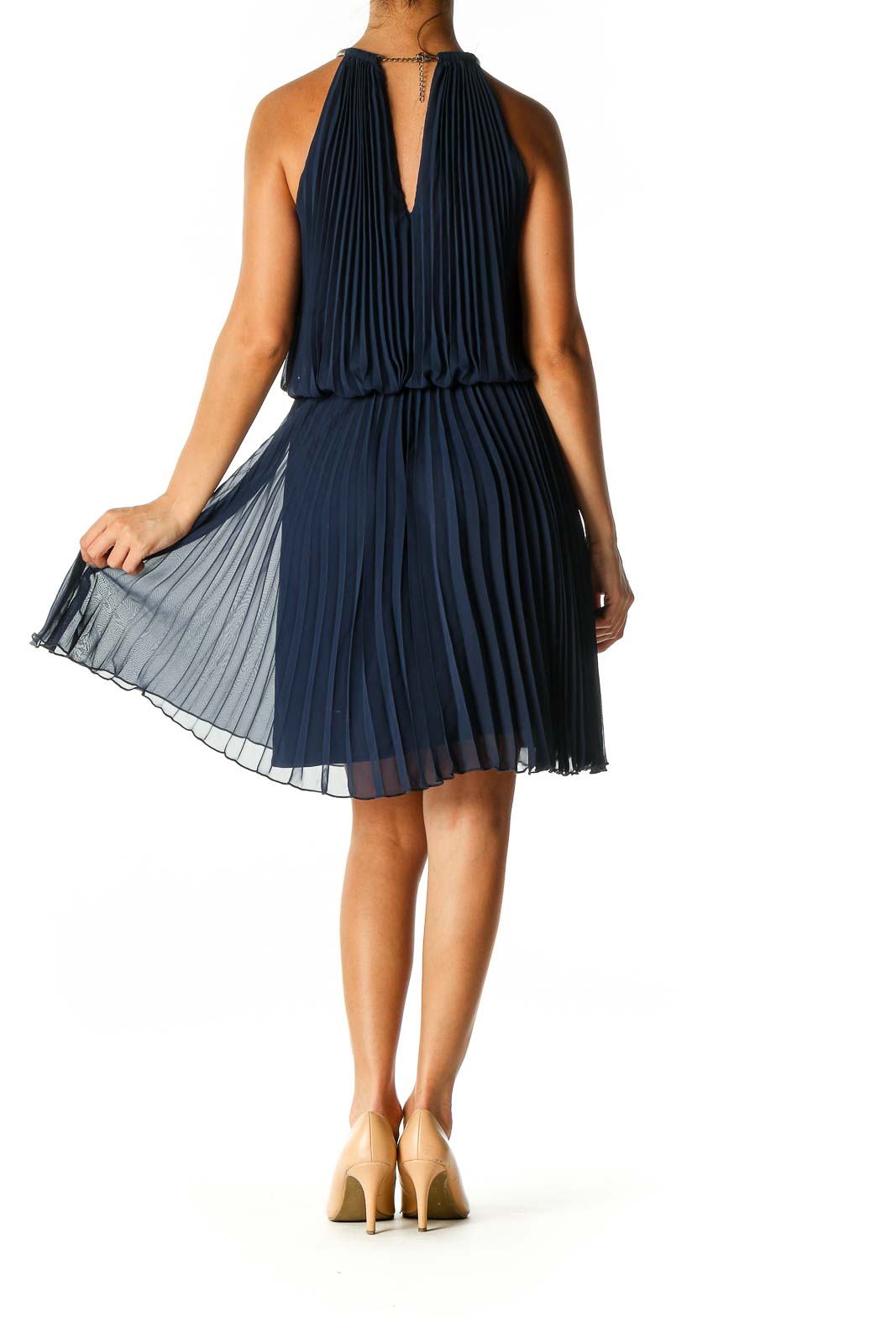 Blue Solid Cocktail A-Line Dress