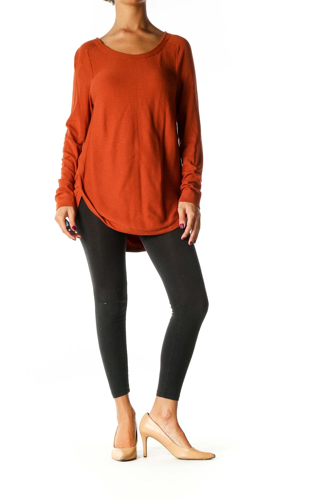 Orange Solid Casual Sweater