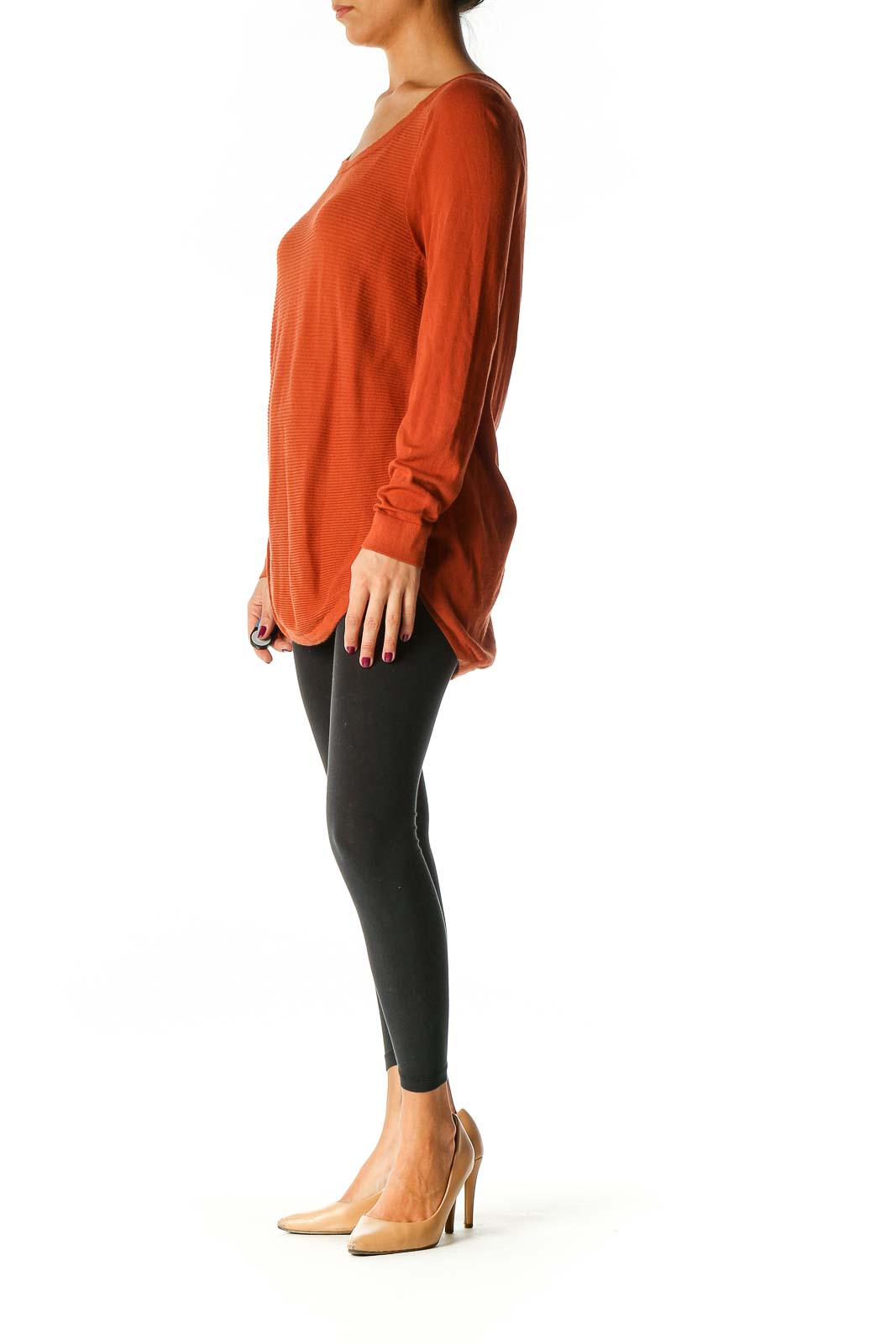 Orange Solid Casual Sweater