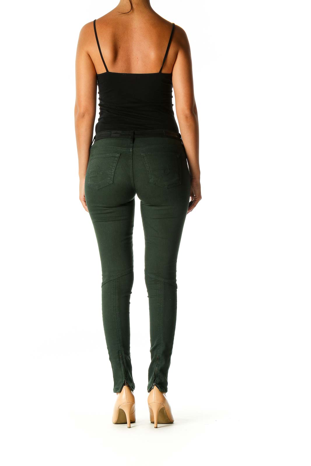 Green Black Solid Chic Skinny Pants