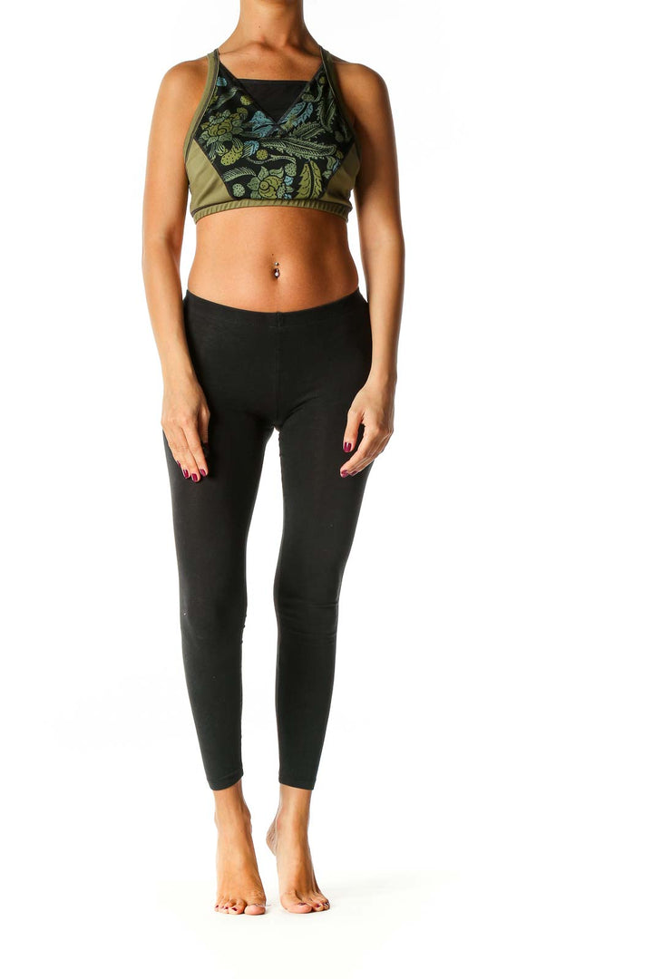 Green Floral Print Activewear Top