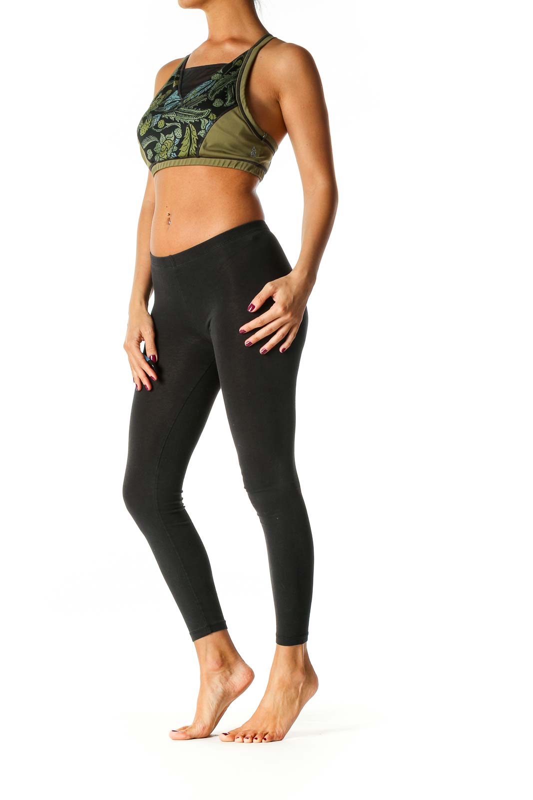 Green Floral Print Activewear Top