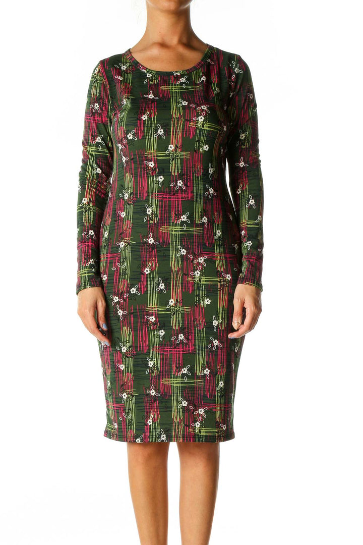 Green Graphic Print Casual Shift Dress