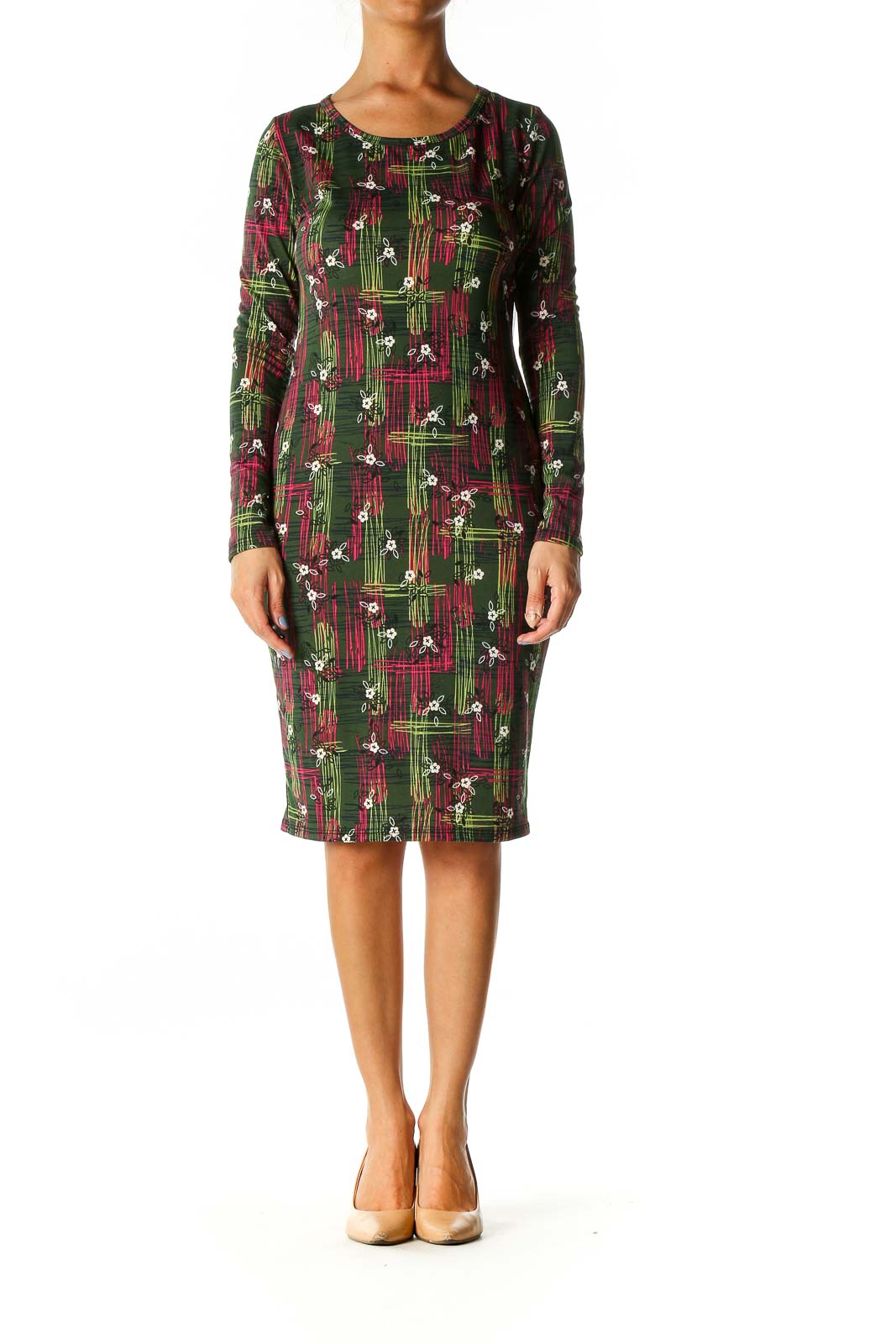 Green Graphic Print Casual Shift Dress