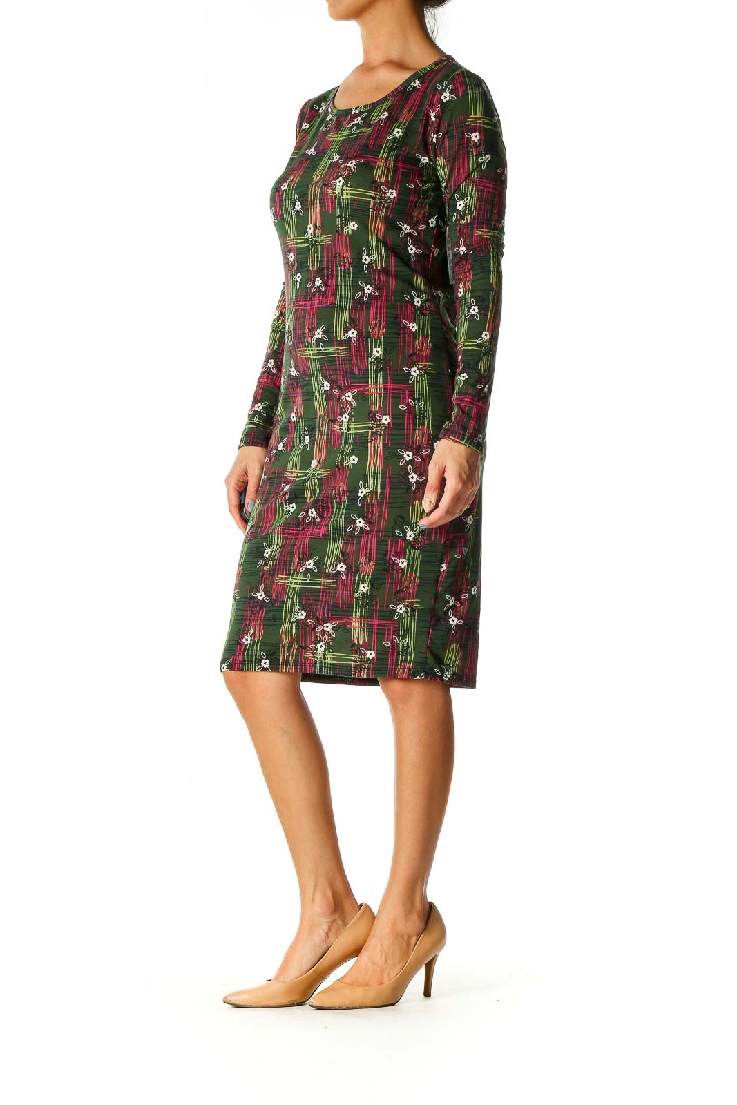 Green Graphic Print Casual Shift Dress