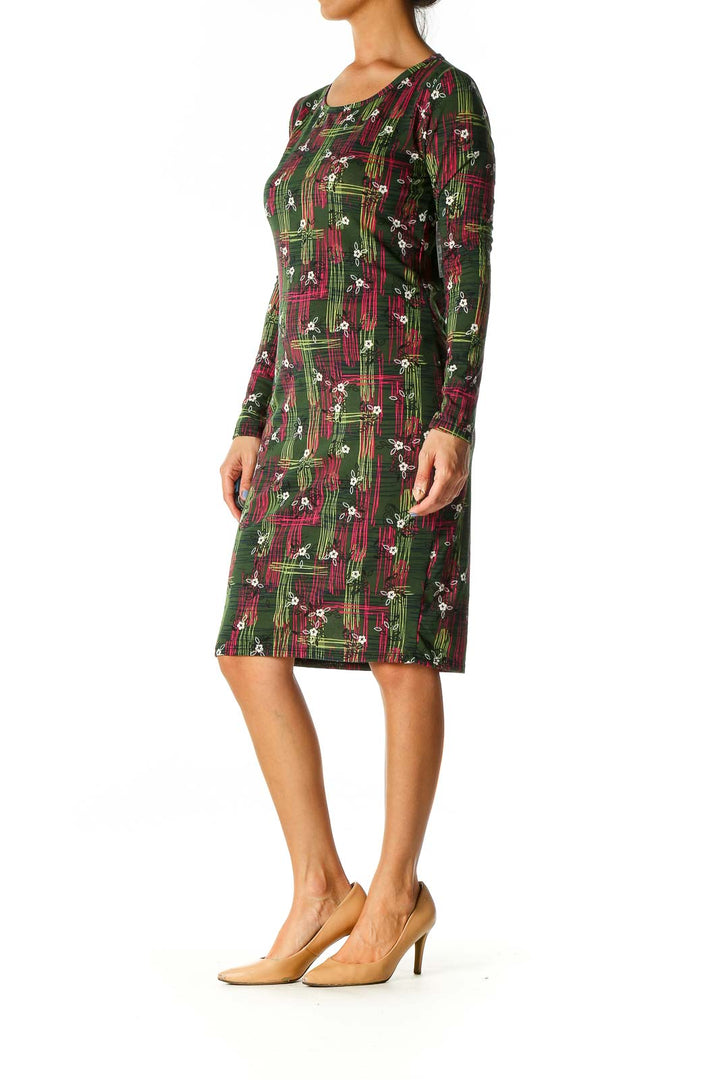 Green Graphic Print Casual Shift Dress