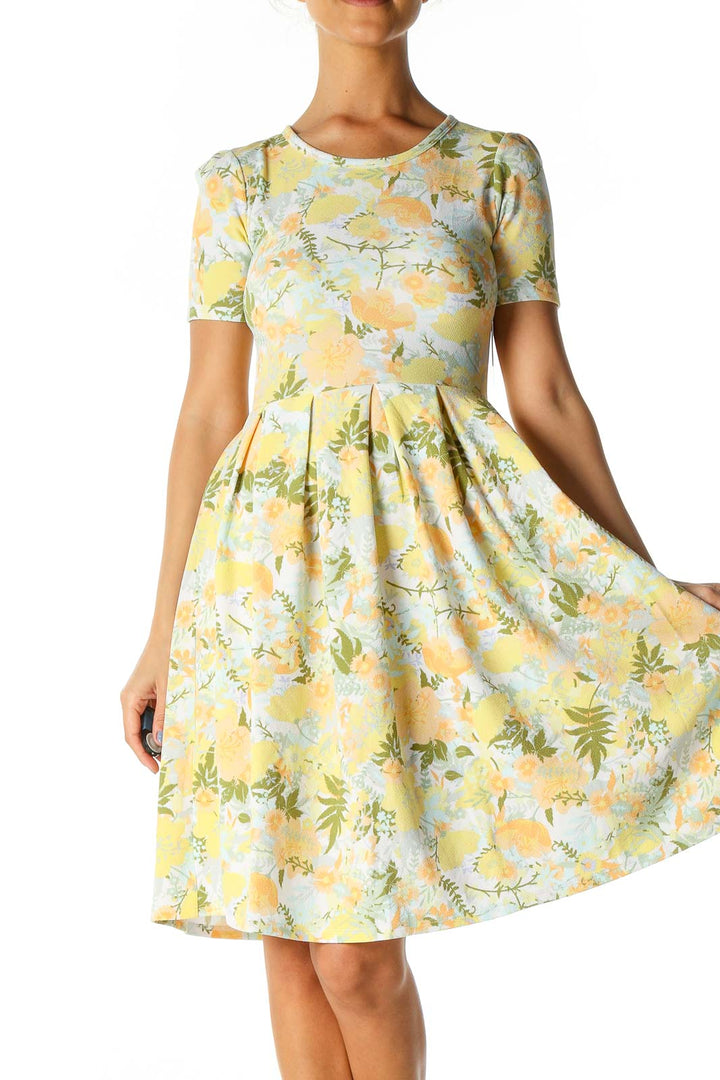 Yellow Floral Print Day Fit & Flare Dress