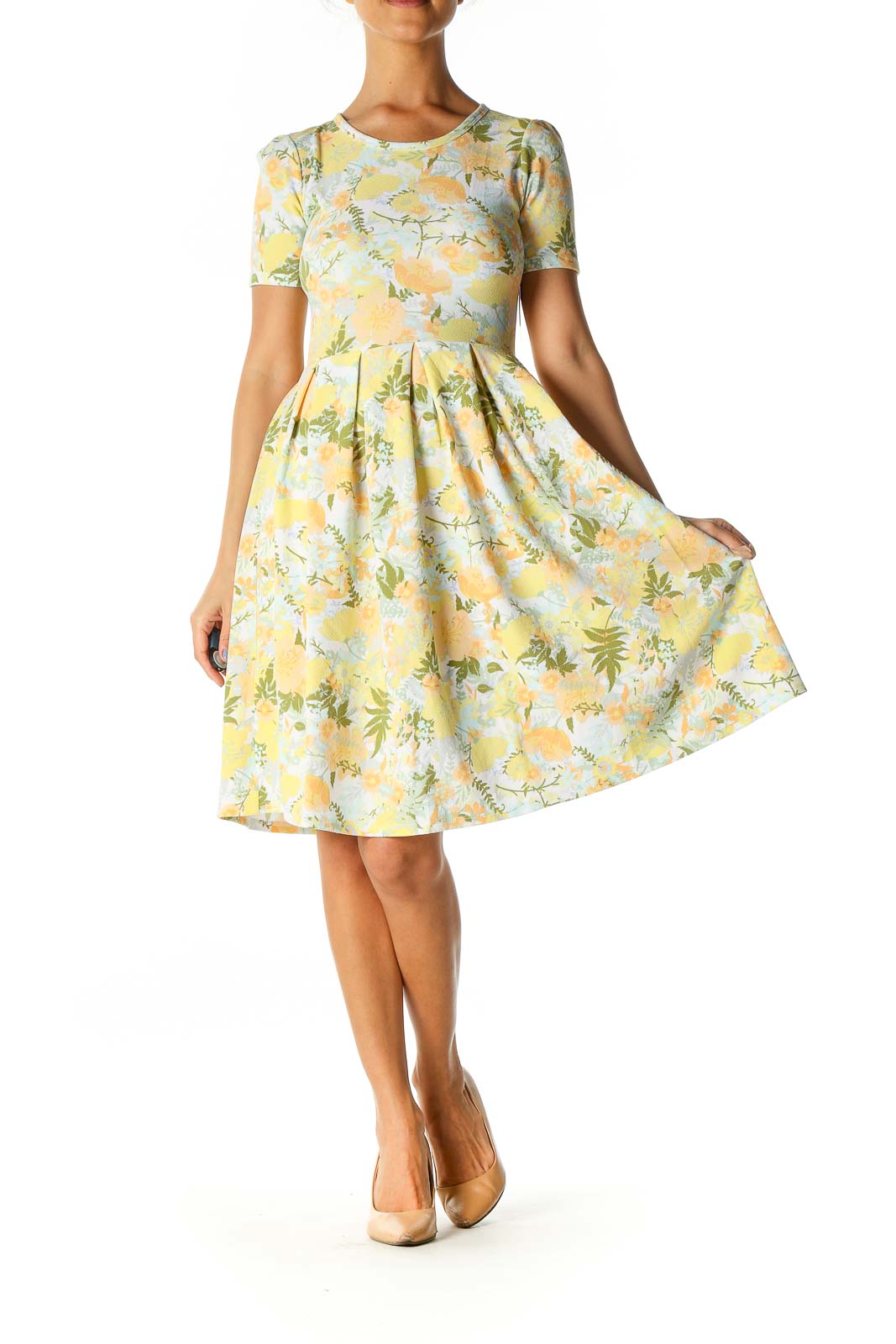 Yellow Floral Print Day Fit & Flare Dress