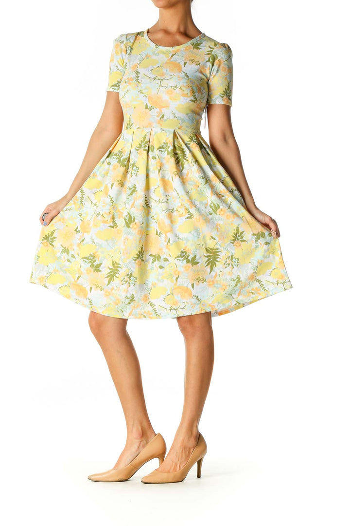 Yellow Floral Print Day Fit & Flare Dress