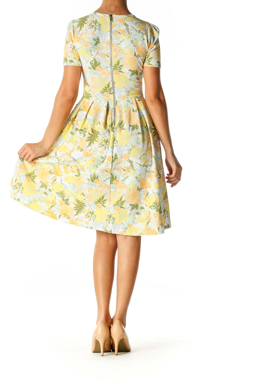 Yellow Floral Print Day Fit & Flare Dress