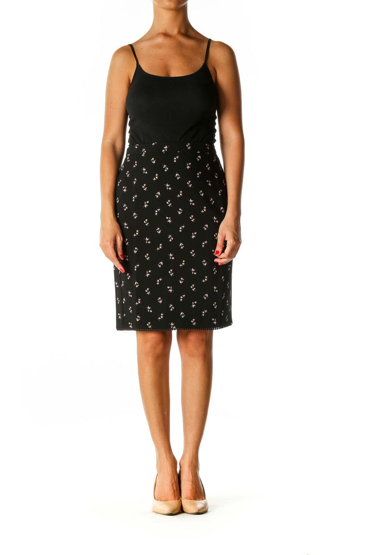 Black Floral Print Brunch Straight Skirt