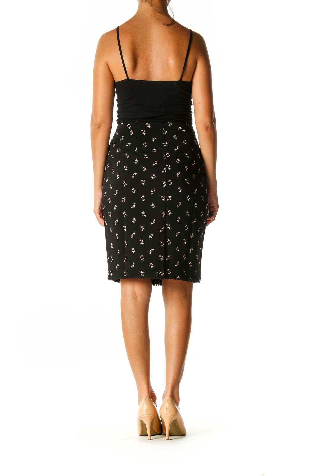 Black Floral Print Brunch Straight Skirt