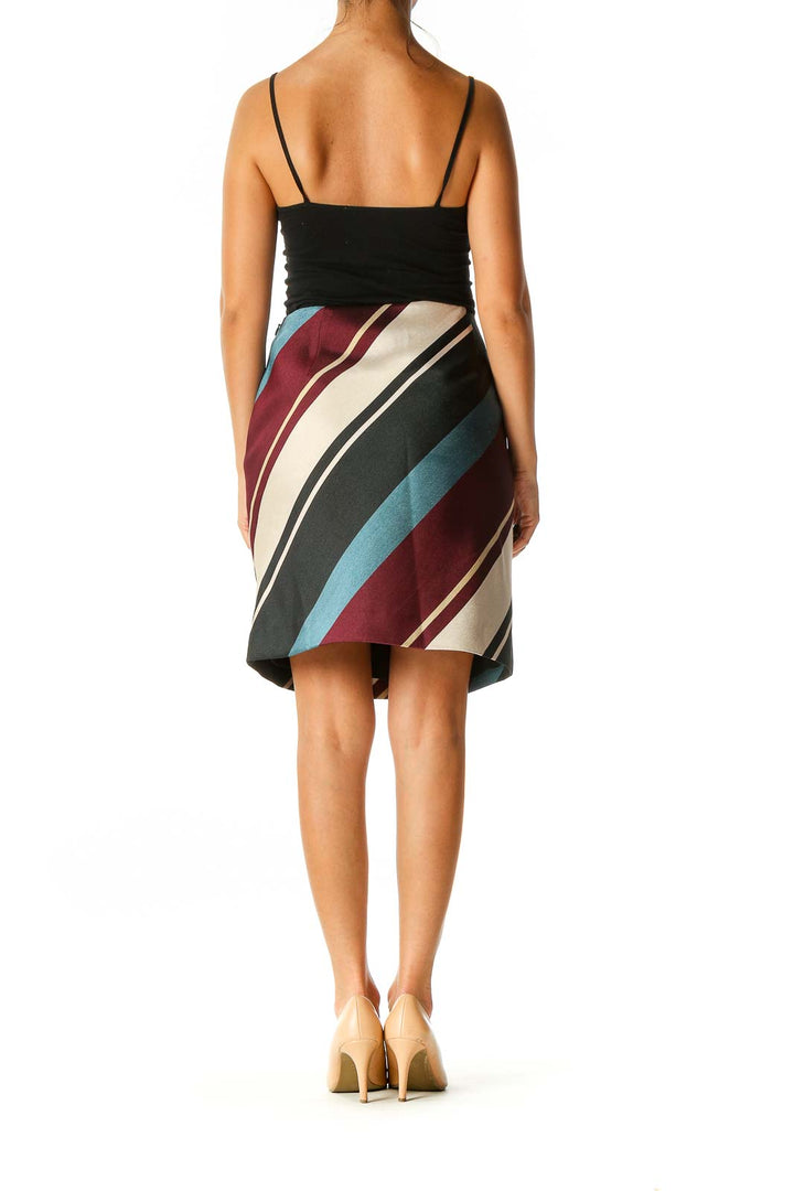 Beige Striped Classic A-Line Skirt