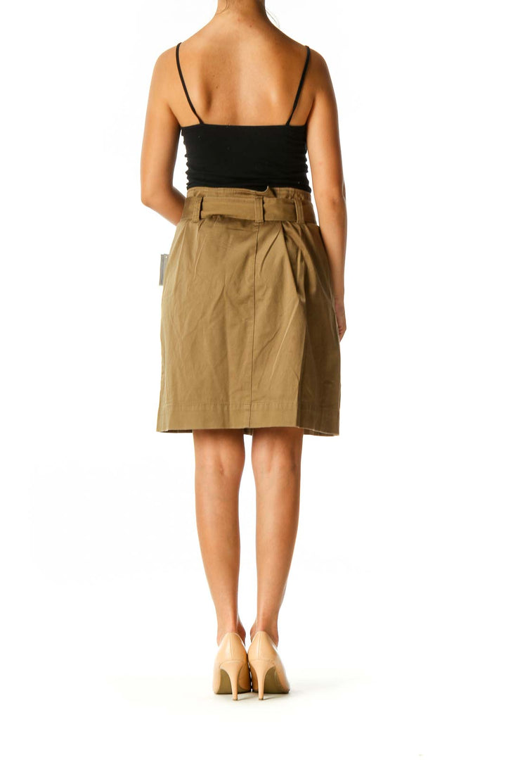 Brown Solid Casual Straight Skirt