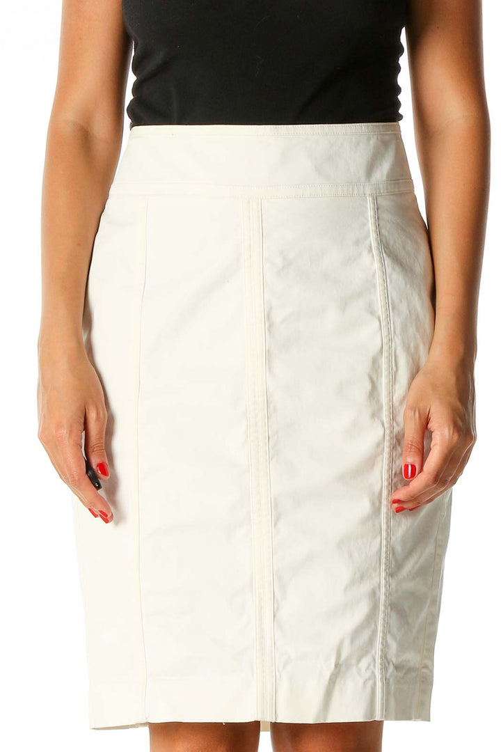 White Solid Brunch Pencil Skirt