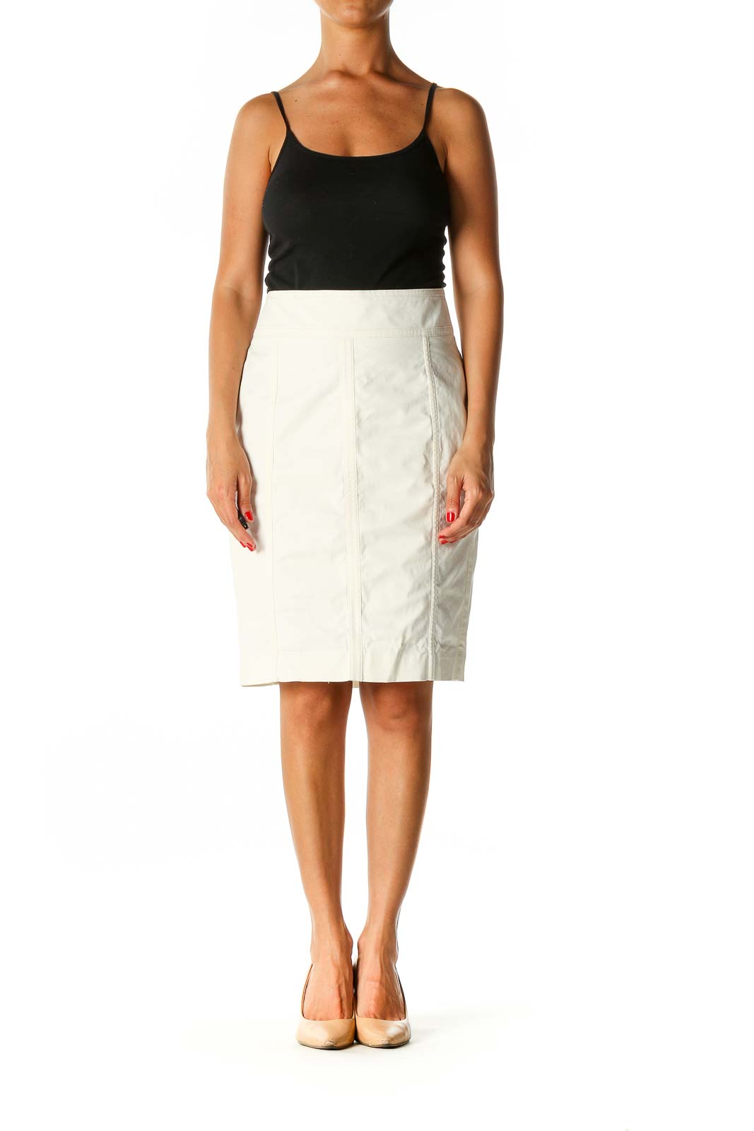 White Solid Brunch Pencil Skirt