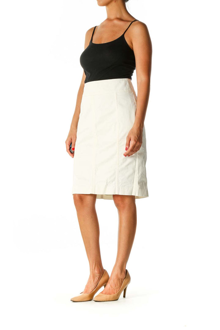 White Solid Brunch Pencil Skirt