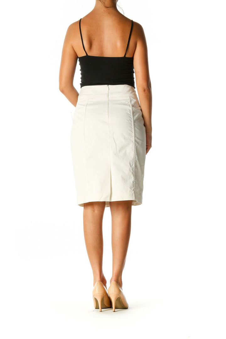 White Solid Brunch Pencil Skirt