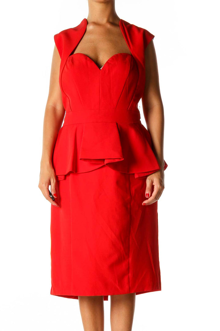 Red Solid Casual A-Line Dress